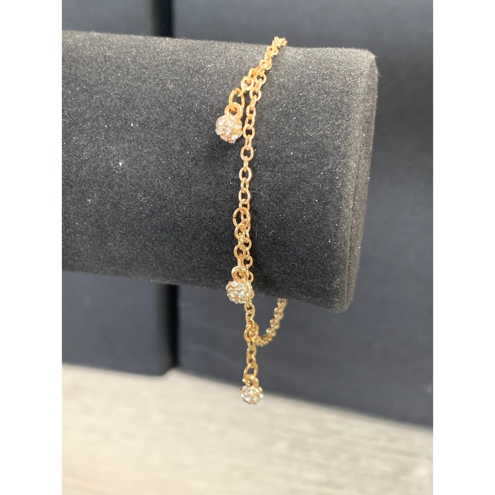 Gold Tone Pave Crystal Disco Ball Charm Chain Bracelet Women Adjustable 6-7in
